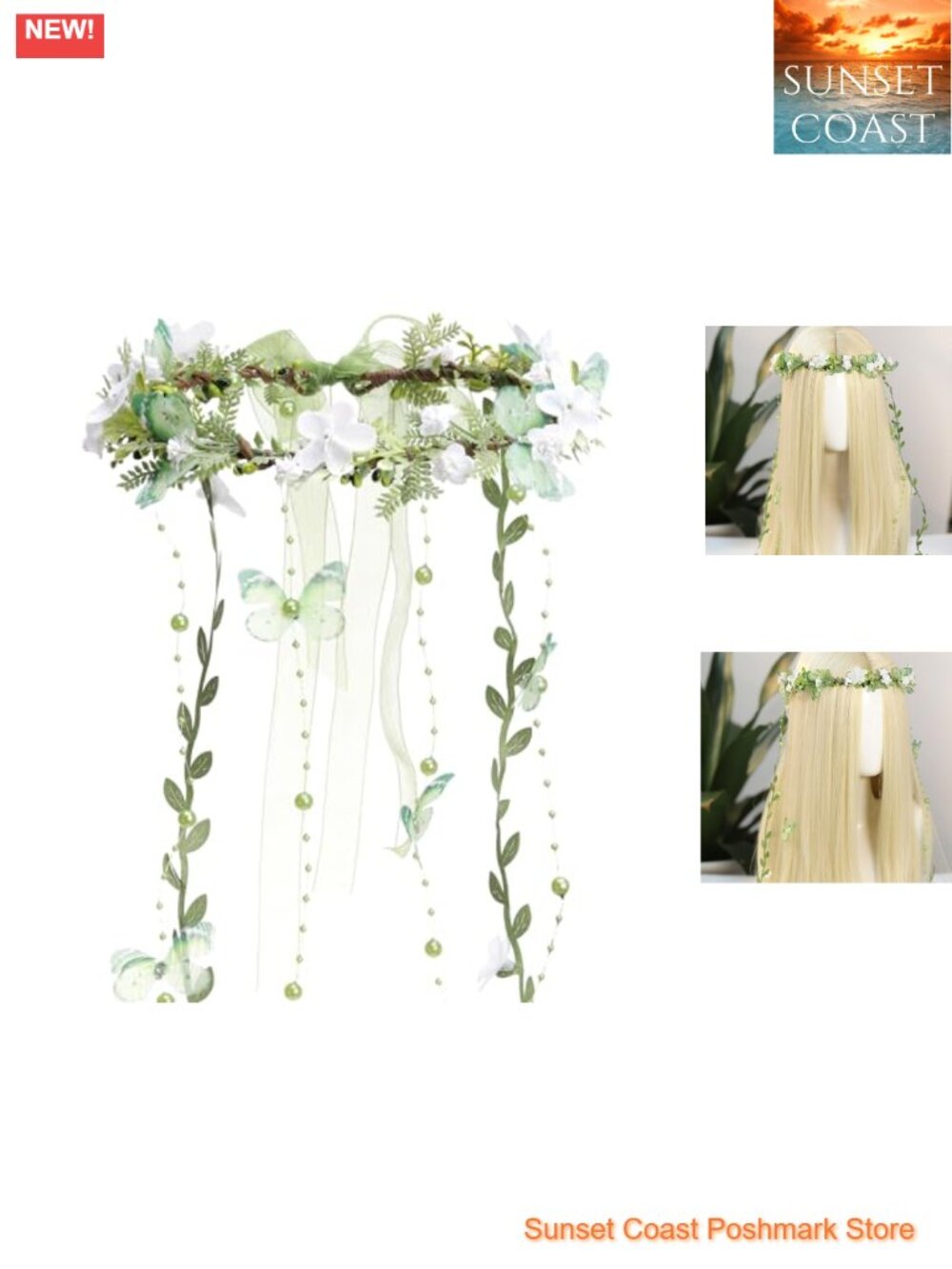 Fairy Flower Crown Headpiece with Butterfly Vines for Women Renaissance Cosplay